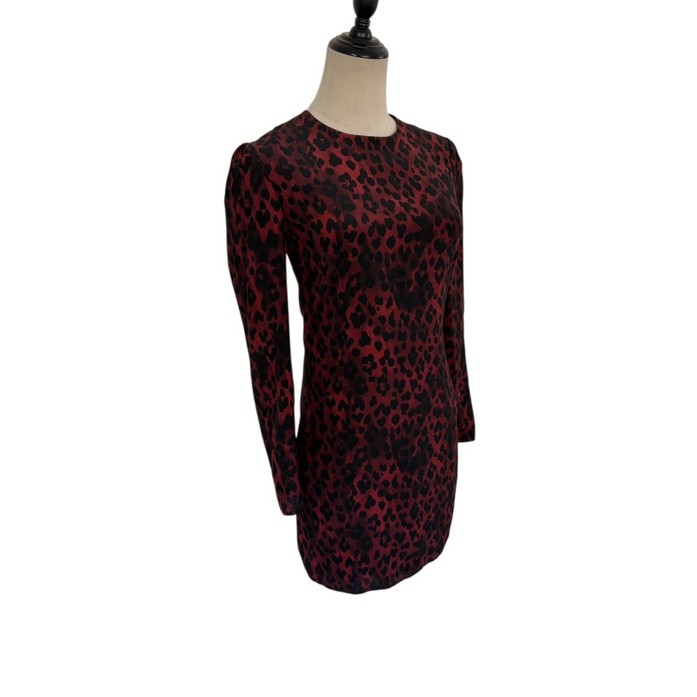 Saint Laurent Dress Womens XS Leopard Print Silk Mini Long Sleeve Indie Sleaze - Picture 3 of 10